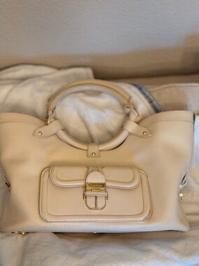 Jimmy Choo Cream Leather Top-Handle Tote with Front Pocket
